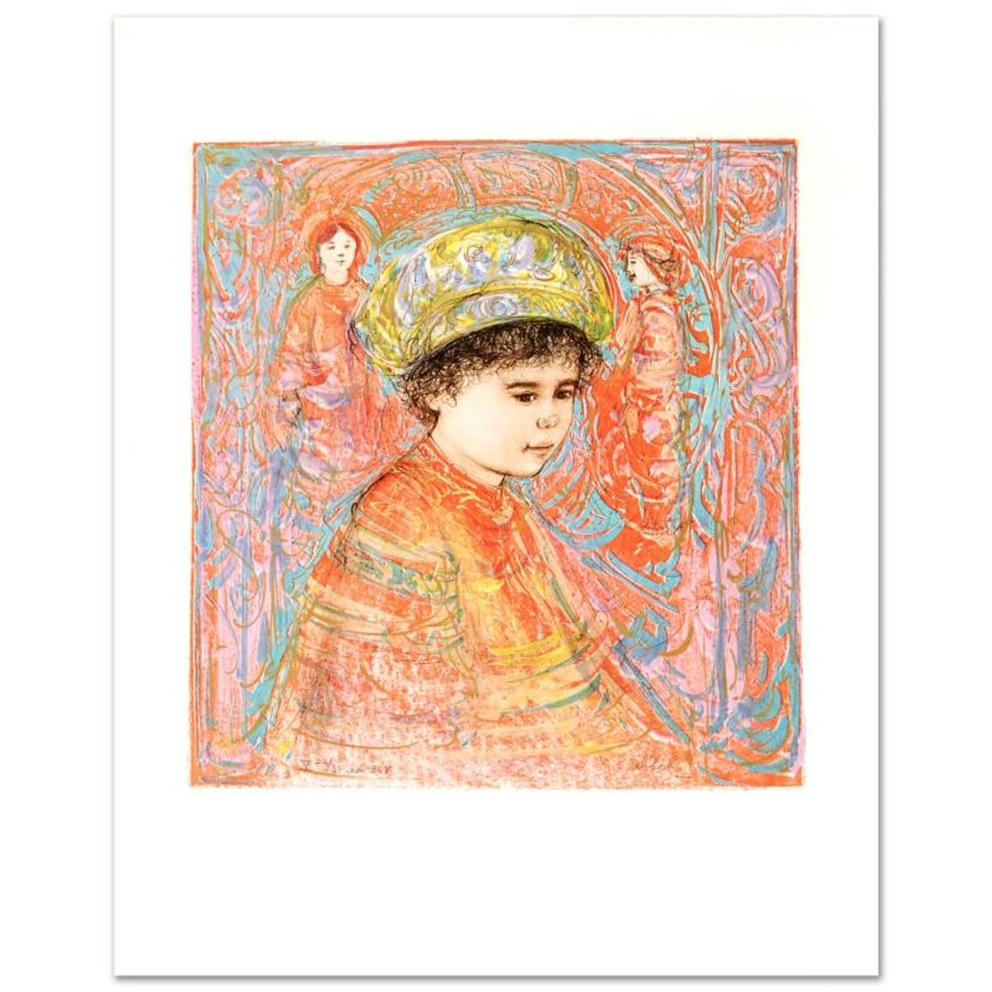 Boy with Turban Limited Edition Lithograph by Edna Hibel (1917-2014), Numbered and Hand Signed with: Boy with Turban is a limited edition lithograph on paper, numbered and hand signed by Edna Hibel (1917-2014). Includes Certificate of Authenticity! Measures approx. 18" x 22" (with border), 14" x 15" 