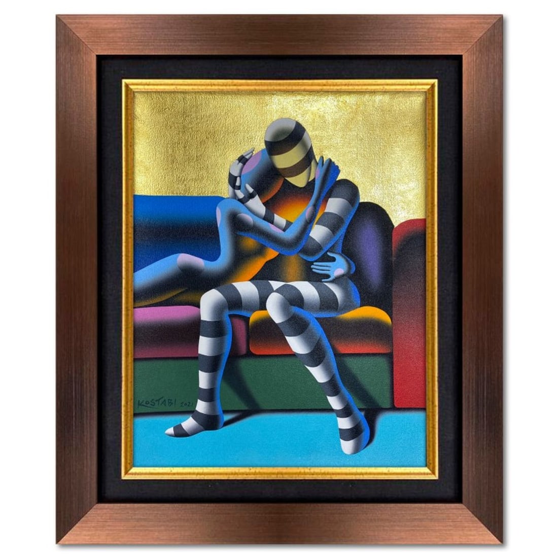 Mark Kostabi, "Merging Rythm" Framed Original Oil Painting on Canvas, Hand Signed with COA: Merging Rythm is an original oil painting on canvas by Mark Kostabi, hand signed by the artist. This piece comes custom framed. Includes Certificate of Authenticity. Measures approx. 33.5" x 27.5" (fr