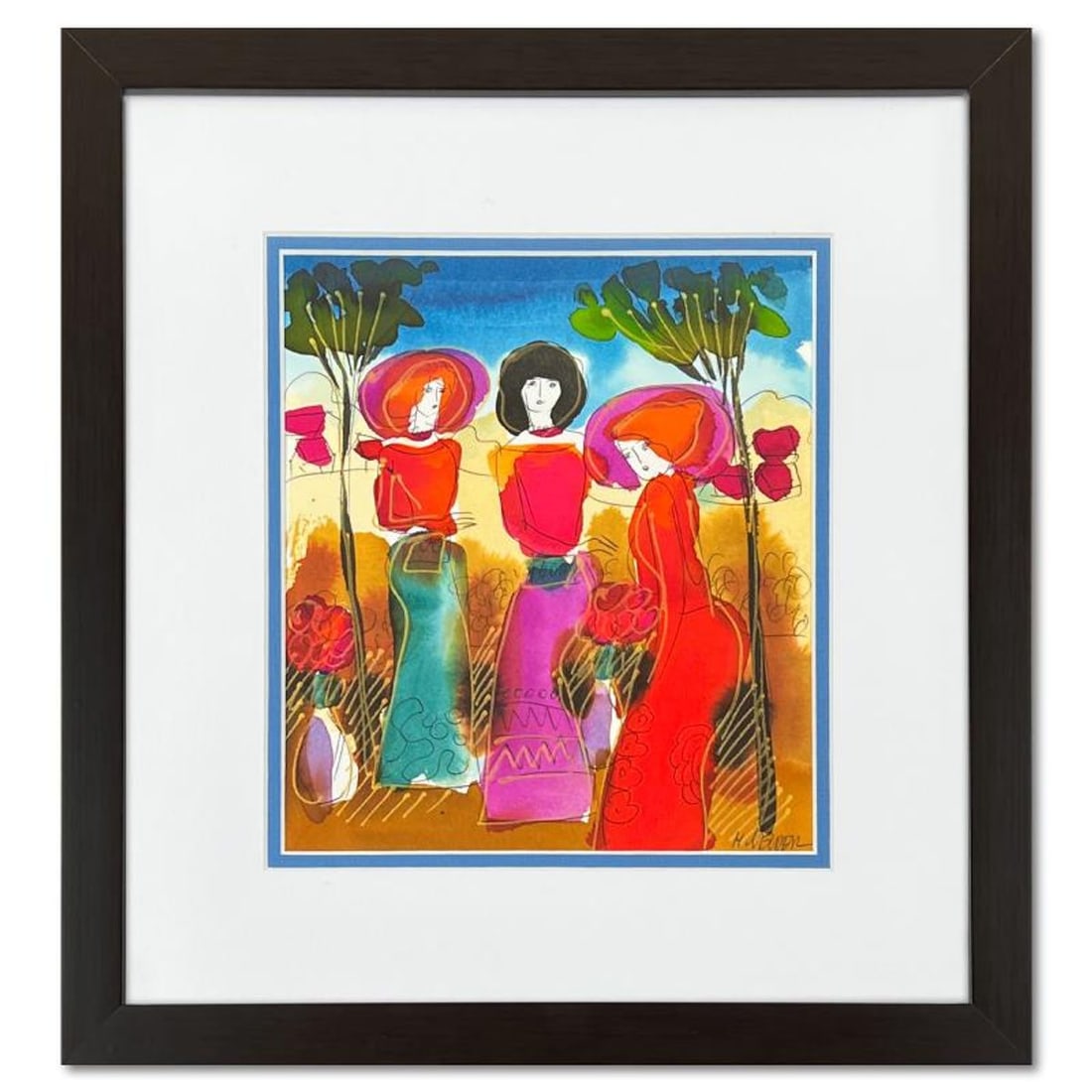 Moshe Leider, Framed Original Mixed Media Watercolor Painting, Hand Signed with Letter of: This is an original mixed media watercolor painting on paper by Moshe Leider, hand signed by the artist. This piece comes custom framed and includes a Letter of Authenticity. Measures approximately 15