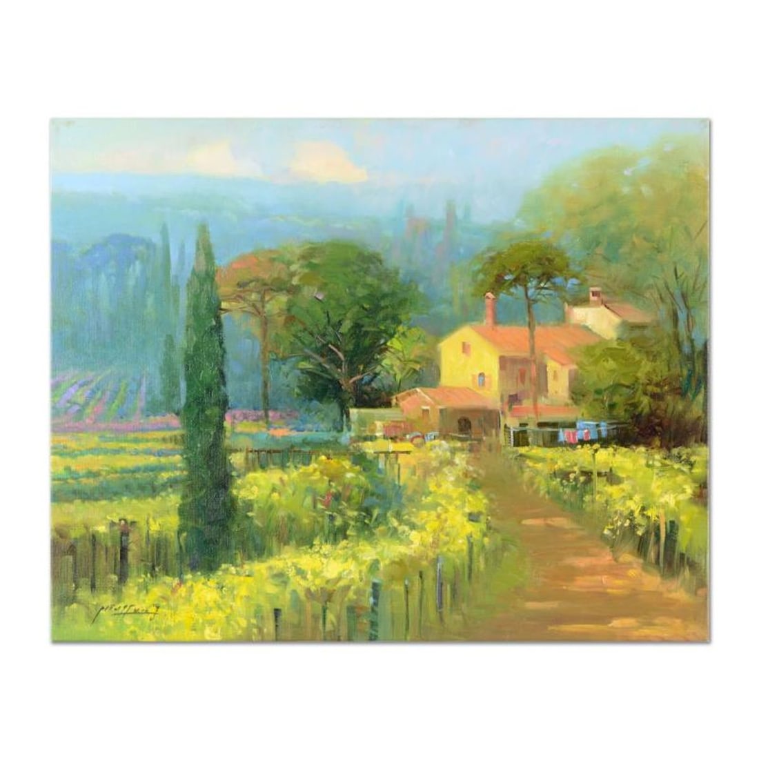 Ming Feng, "Lone Cypress" Original Oil Painting on Canvas, Hand Signed with Letter of Authenticity.: Lone Cypress is an original oil painting on stretched canvas by Ming Feng, hand signed by the artist. Includes Letter of Authenticity. Measures approx. 20" x 16" (image).