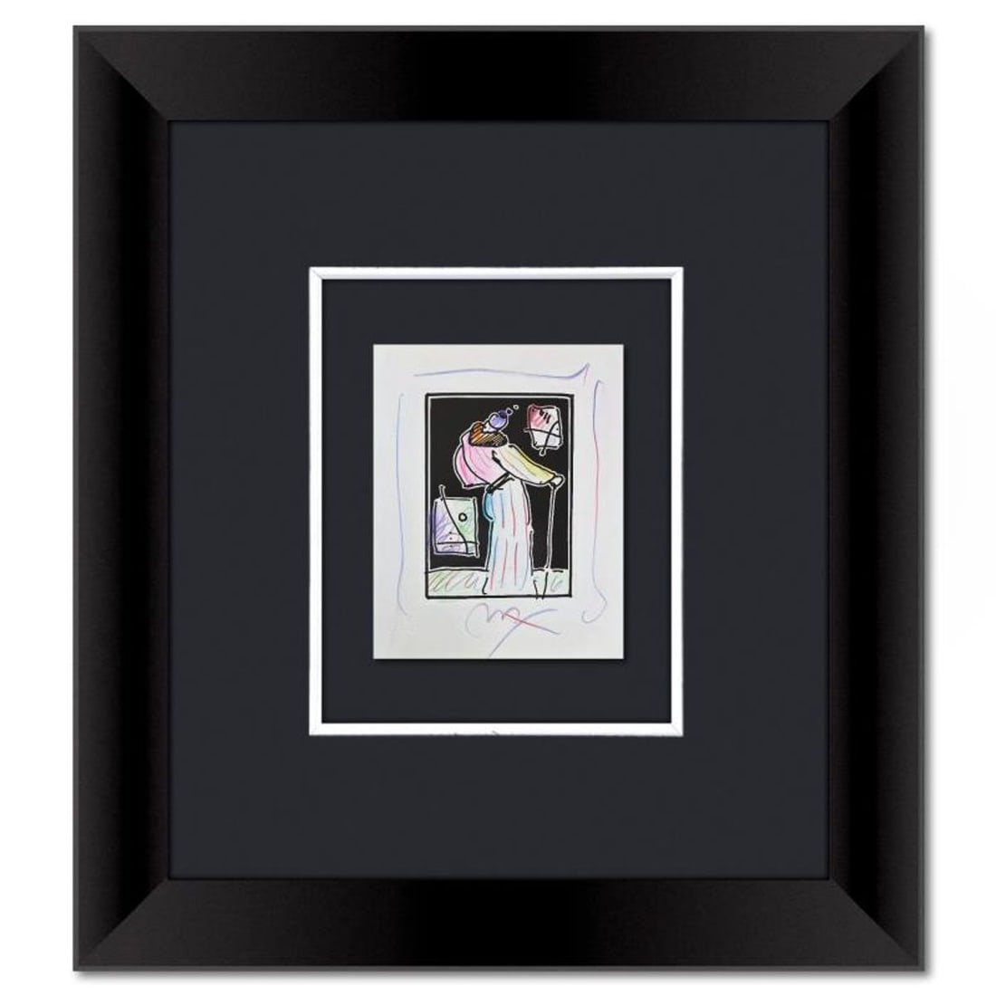 Peter Max, Framed One-of-a-Kind Mixed Media, Hand Signed with Registration Number Certifying: This is a one-of-a-kind mixed media on paper, hand signed by Peter Max. The piece comes custom framed with a backside cutout to display Peter Max Studio registration number 339837 certifying