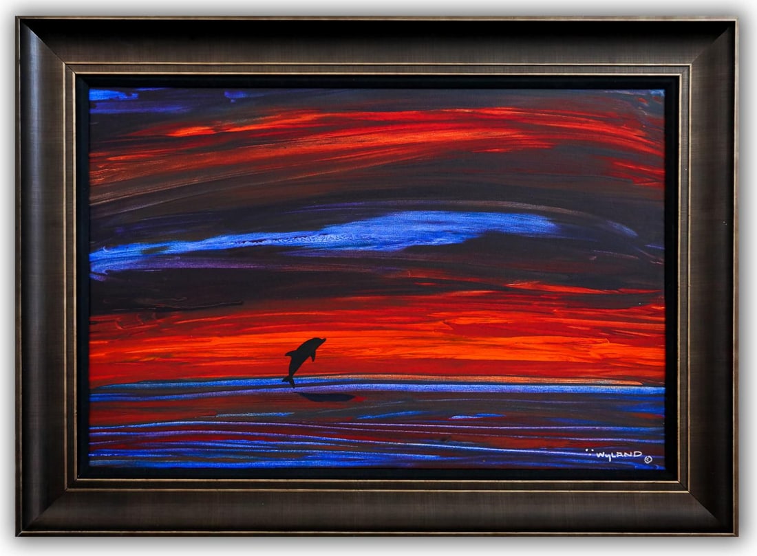 Wyland- Original Painting on Canvas "Dolphin": Artist: Wyland. Medium: Original Painting on Canvas. Title: Dolphin. Size: 24" x 36". Measures approx. 32" x 44" (framed). Signature: Hand Signed by the artist. Certificate of Authenticity: Is include