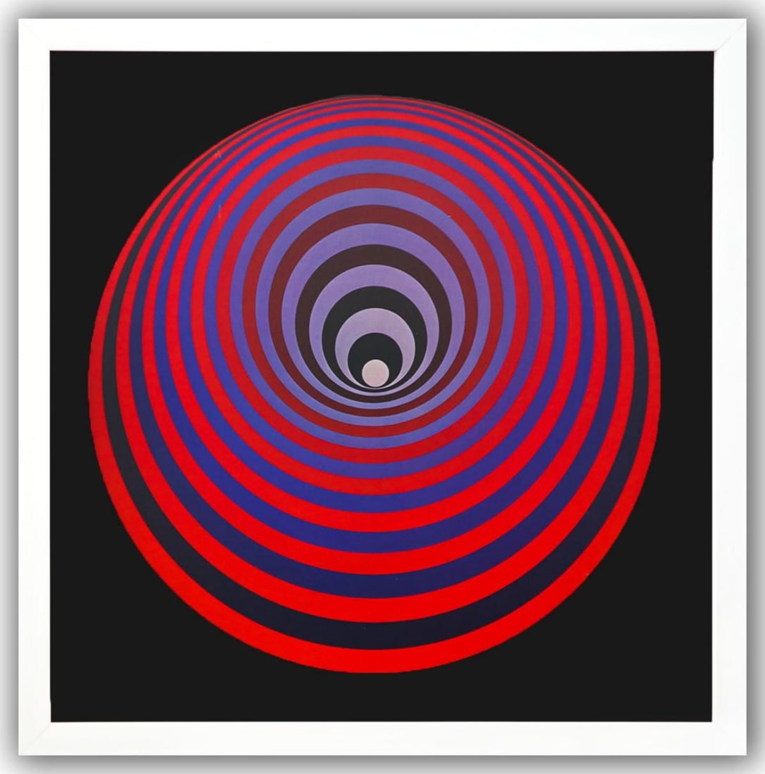 Victor Vasarely- Heliogravure Print "Untitled": Artist: Victor Vasarely. Medium: Heliogravure Print. Title: Untitled. Size: 10" x 10". Measures approx. 12" x 12" (framed). Additional: Custom Framed. Reference#: 21444.