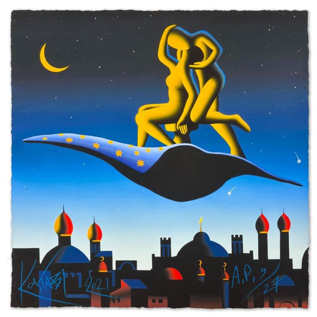 Mark Kostabi, "Always First Class" Limited Edition, AP Numbered 9/27 and Hand Signed with Letter of: Always First Class is a limited edition giclee on paper by Mark Kostabi, AP numbered 9/27 and hand signed by the artist. Includes Letter of Authenticity. Measures approx. 18" x 18" (image).
