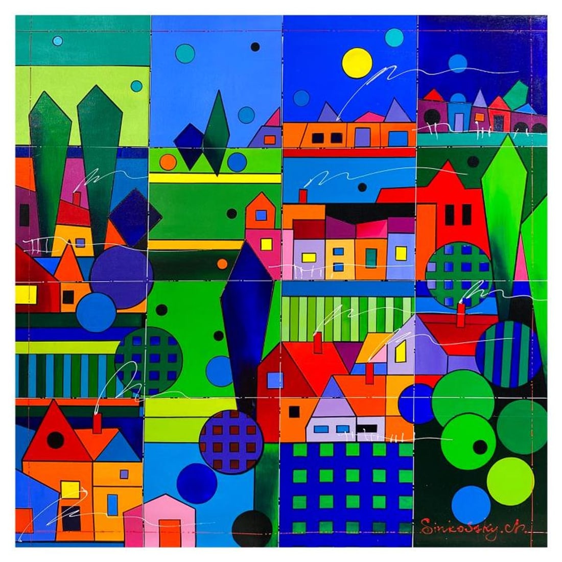 Natalia Sinkovsky, Original Acrylic Painting on Canvas, Hand Signed with Letter of Authenticity: This is an original acrylic painting on canvas by Natalia Sinkovsky, hand signed by the artist. Includes Letter of Authenticity. Measures approx. 32" x 32" (image).