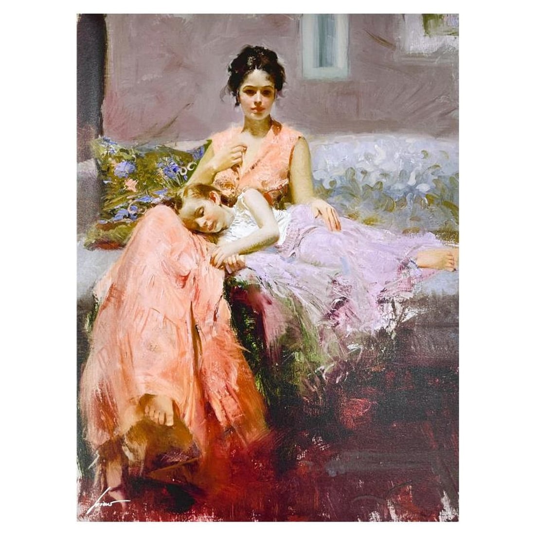 Pino (1939-2010) "Lily Sleep" Limited Edition on Canvas, Numbered and Hand Signed with Certificate: Lily Sleep is a limited edition giclee on canvas by Pino (1939-2010), numbered and hand signed by the artist. Includes Certificate of Authenticity. Measures approx. 40" x 30" (image). Reference#: 9317