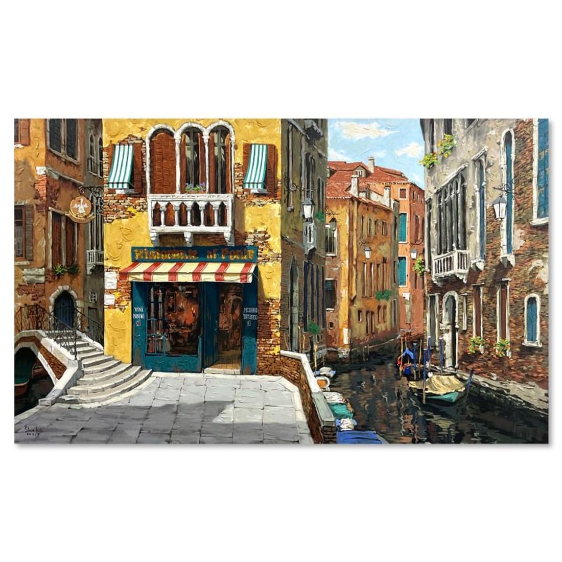 Viktor Shvaiko, "Sunny Day in Venice" Hand Embellished Limited Edition Printer's Proof on Canvas: Sunny Day in Venice is a hand embellished limited edition printer's proof on stretched canvas by Viktor Shvaiko, numbered 3/3 and hand signed by the artist. Includes Letter of Authenticity. Measures