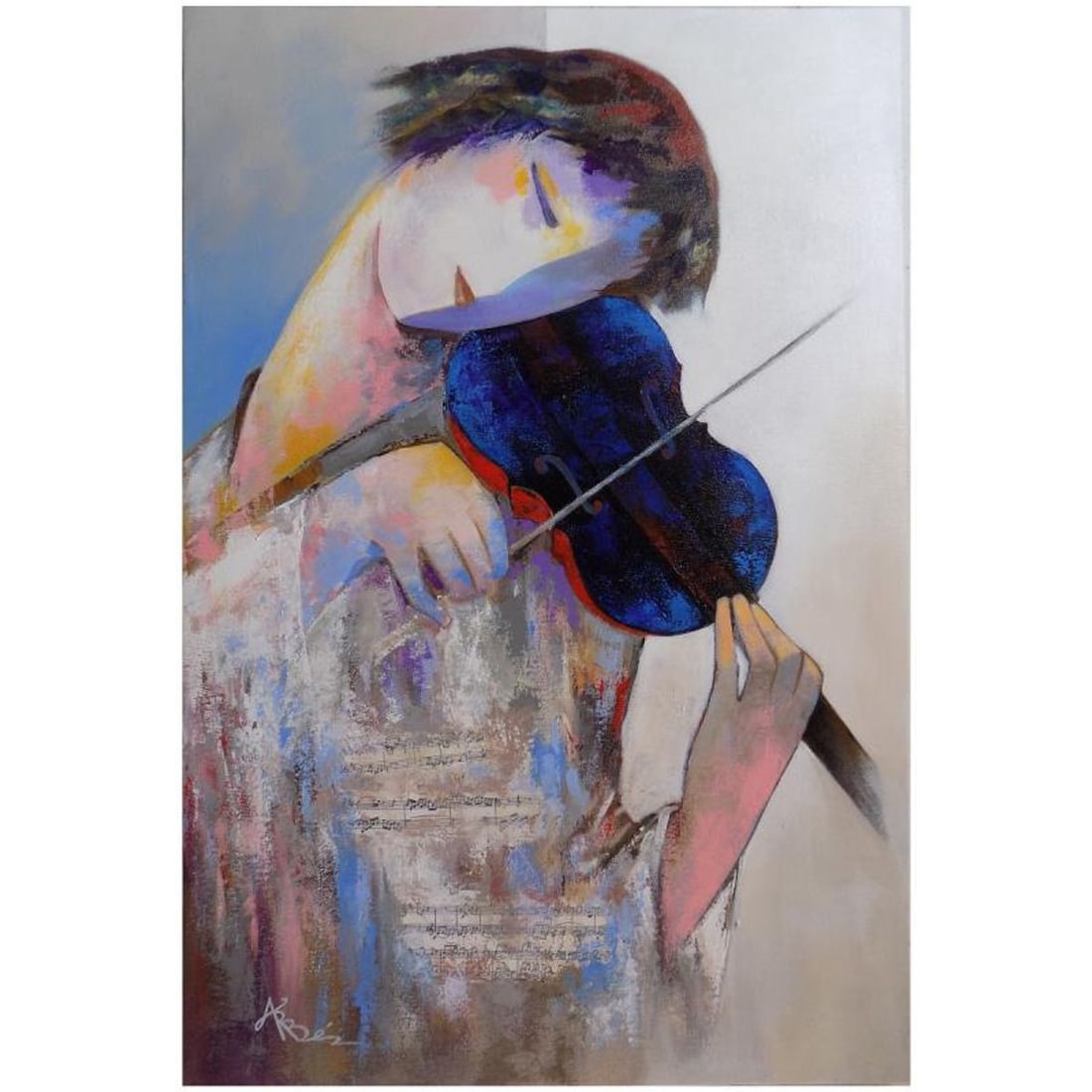 Arbe, "Playing Her Song" Hand Signed Original Painting on Canvas with Letter of Authenticity.: Playing Her Song is an original acrylic mixed media painting on canvas by Arbe. The piece is hand signed and comes with a letter of authenticity. Measures approximately 36" x 24".