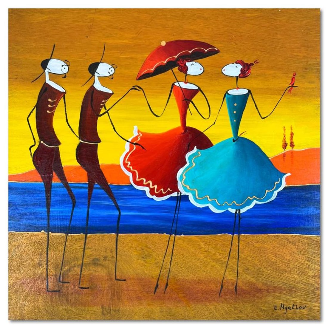 Ester Myatlov, Hand Signed Original Painting on Wood Panel with Letter of Authenticity.: This is an original painting oil on wood panel by Ester Myatlov. Hand signed by the artist, this piece comes with a letter of authenticity. Measures approximately 12" x 12" (image).