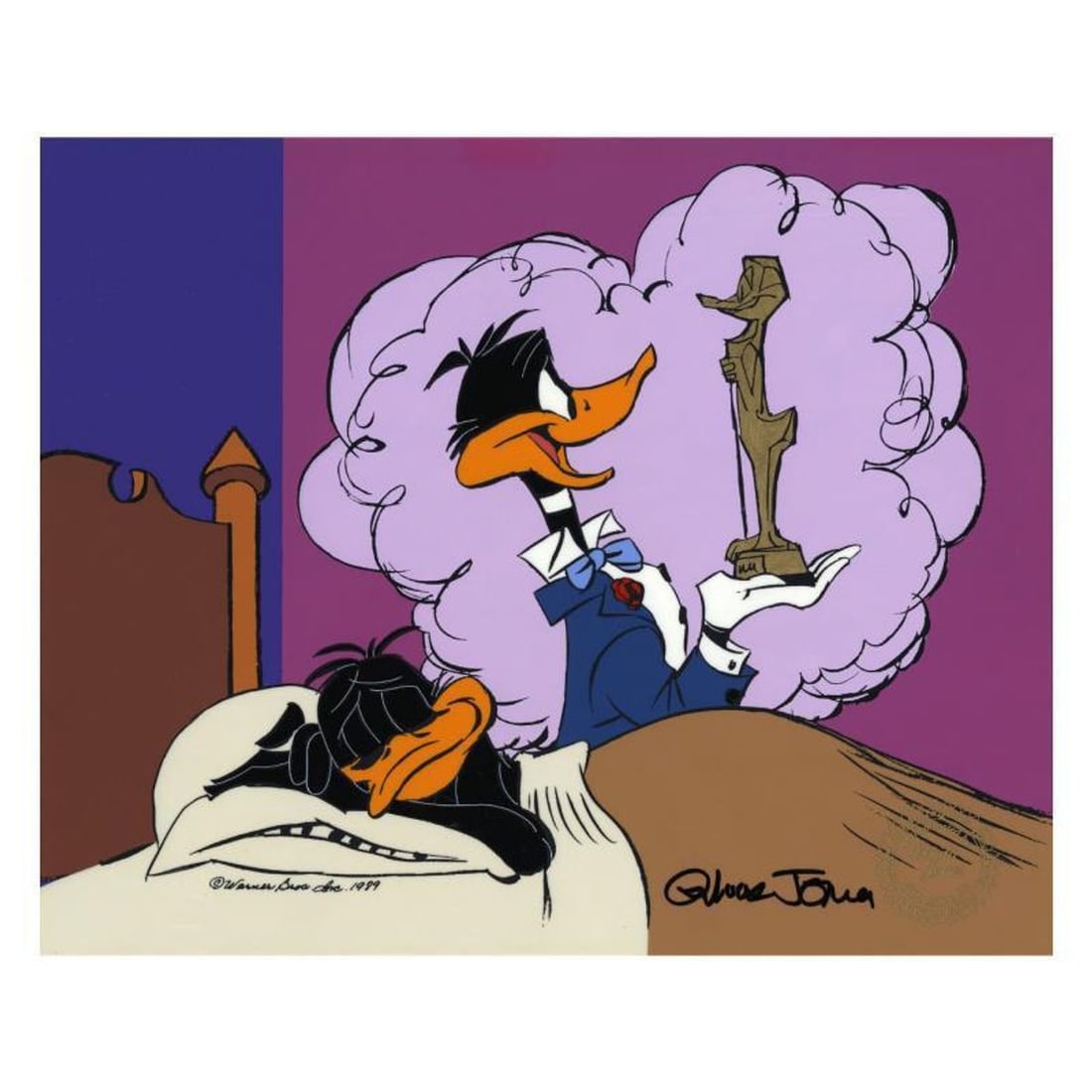 Chuck Jones "Daffy Ducks Impossible Dream" Hand Signed, Hand Painted Limited Edition Sericel.: Daffy Ducks Impossible Dream is a limited edition animation cel with hand painted coloring on sericel outline. The piece is numbered, hand signed by Chuck Jones (1912-2002), and includes a Certificate