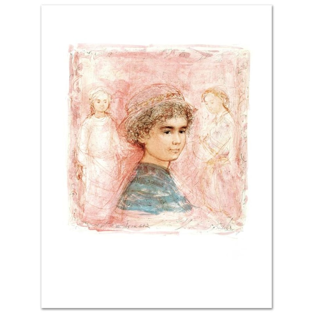 Matthew Limited Edition Lithograph by Edna Hibel (1917-2014), Numbered and Hand Signed with: Matthew is a limited edition lithograph on paper, numbered and hand signed by Edna Hibel (1917-2014). Includes Certificate of Authenticity! Measures approx. 20" x 25.5" (with border), 15" x 16" (image