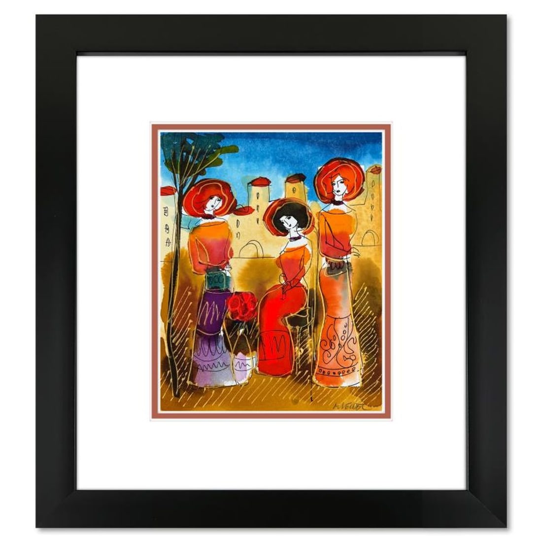 Moshe Leider, Framed Original Mixed Media Watercolor Painting, Hand Signed with Letter of: This is an original mixed media watercolor painting on paper by Moshe Leider. Hand signed by the artist, this piece comes custom framed and includes a Letter of Authenticity. Measures approximately 16