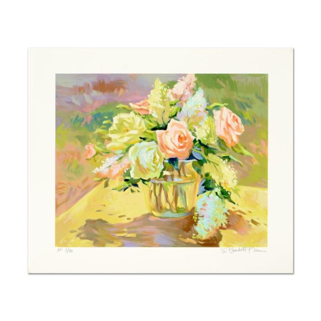 S. Burkett Kaiser, "Summer Roses" Limited Edition, Numbered and Hand Signed with Letter of: Summer Roses is a limited edition giclee on paper by S. Burkett Kaiser, numbered and hand signed by the artist. Includes Letter of Authenticity. Measures approx. 20" x 17" (border), 16" x 13"