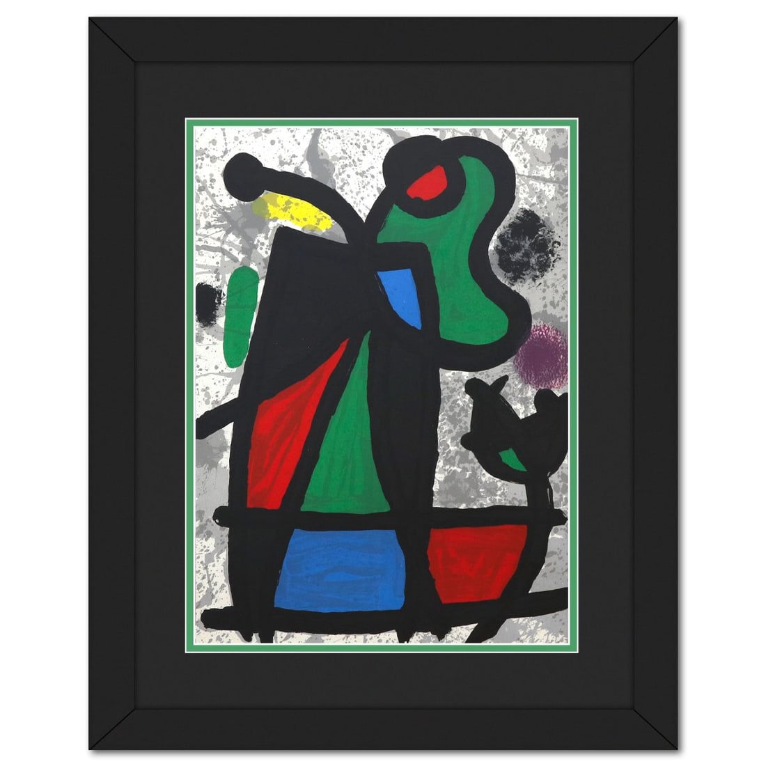 After Joan Miro- Lithograph on Rivoli paper "DLM186 - Composition II": Artist: After Joan Miro. Medium: Lithograph on Rivoli paper. Title: DLM186 - Composition II. Size: 15" x 11". Measures approx. 16.5" x 21.5" (framed). Certificate of Authenticity: Is included. Referen