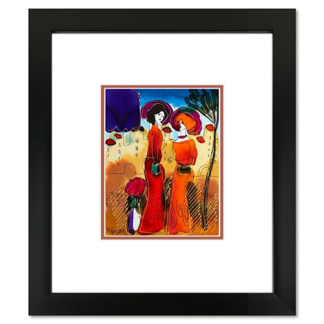 Moshe Leider, Framed Original Mixed Media Watercolor Painting, Hand Signed with Letter of (1 of 2)