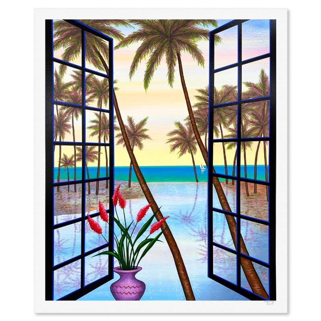 Fanch Ledan, "Window on Lagoon" Limited Edition Serigraph, AP Numbered and Hand Signed with Letter: Window on Lagoon is a limited edition serigraph on paper by Fanch, AP numbered and hand signed by the artist. Includes Letter of Authenticity. Measures approx. 31" x 26" (border), 28.5" x 23"