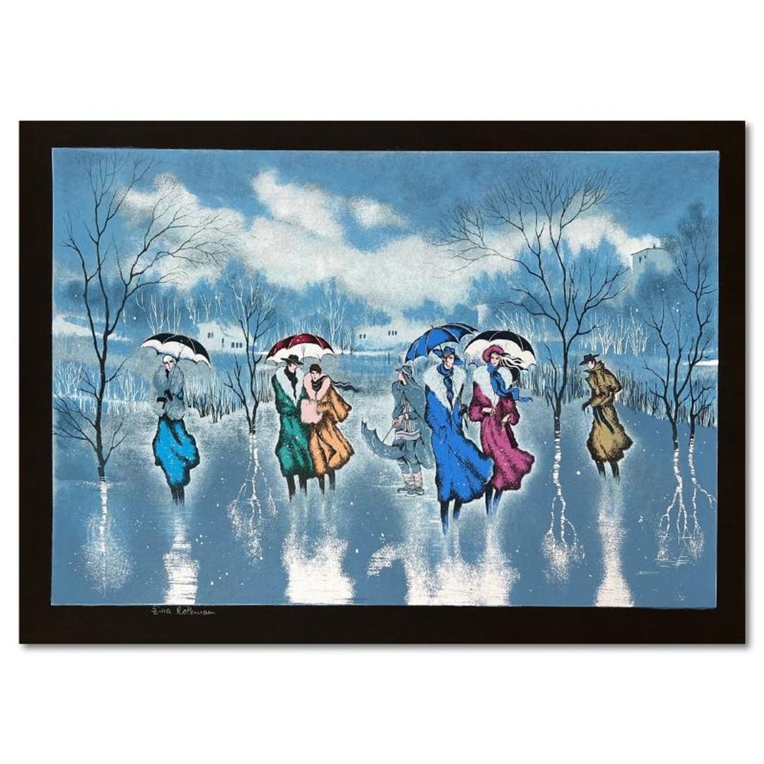 Zina Roitman, "Rainy Day" Limited Edition Serigraph, Hand Signed and Numbered, Letter of: Rainy Day is a limited edition serigraph on paper by Zina Roitman. The piece comes hand signed by the artist, numbered, and with a letter of authenticity. Measures approximately 18" x 27".
