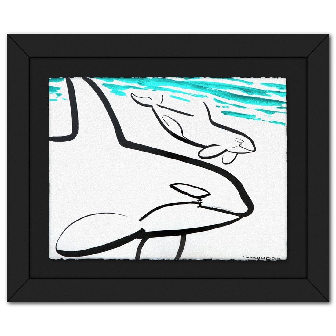 Wyland- Original Sumi Ink Painting "Killer Whales": Artist: Wyland. Medium: Original Sumi Ink Painting. Title: Killer Whales. Size: 23" x 30". Measures approx. 33" x 40" (framed). Signature: Hand signed by the artist. Certificate of Authenticity: Is in
