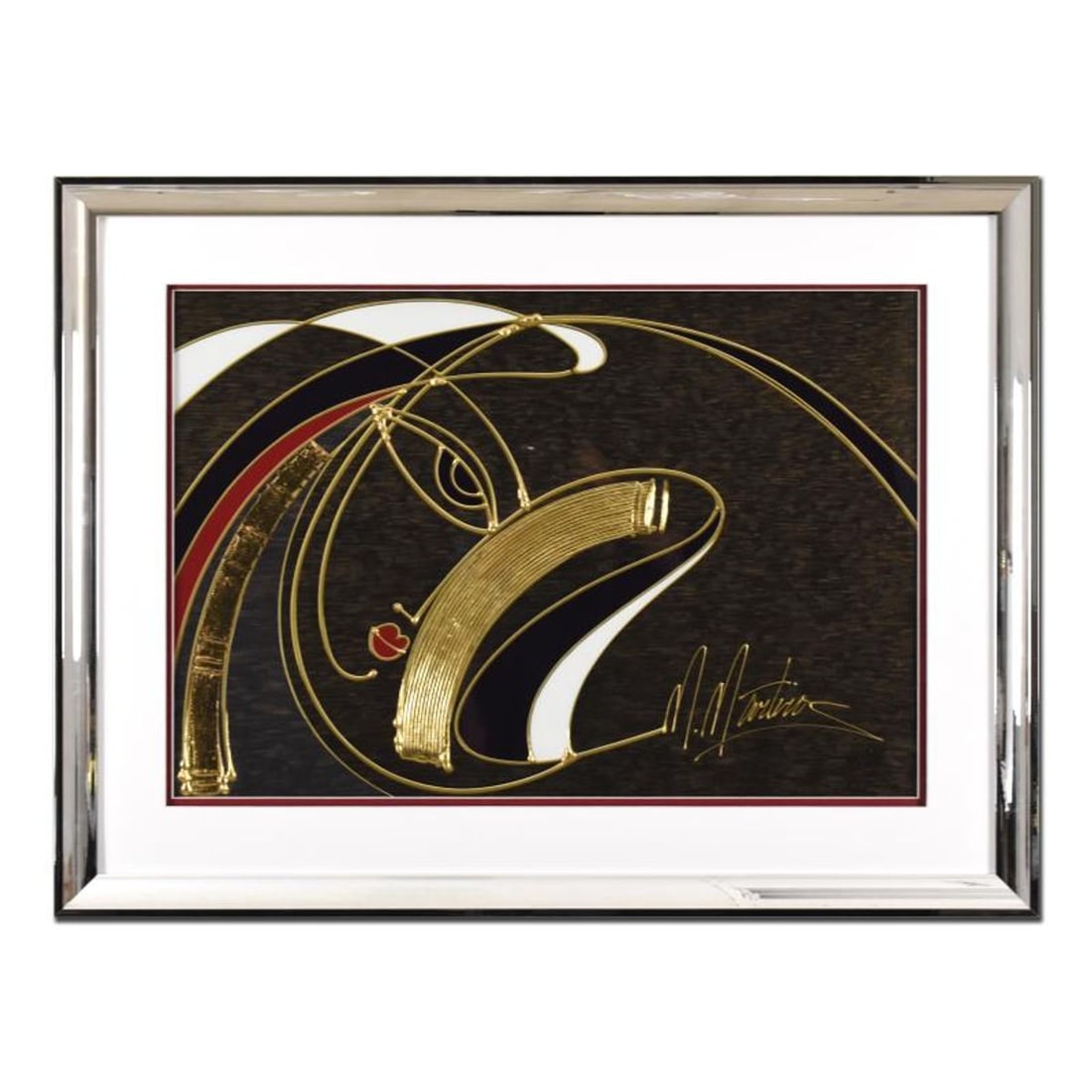Martiros Manoukian, "Golden Sorrow" Framed Limited Edition Mixed Media Silkscreen, PP Numbered 10/15: Golden Sorrow is a limited edition mixed media silkscreen on paper by Martiros Manoukian, PP numbered 10/15 and hand signed by the artist. This piece comes custom framed with a mirror-like finish. Inc