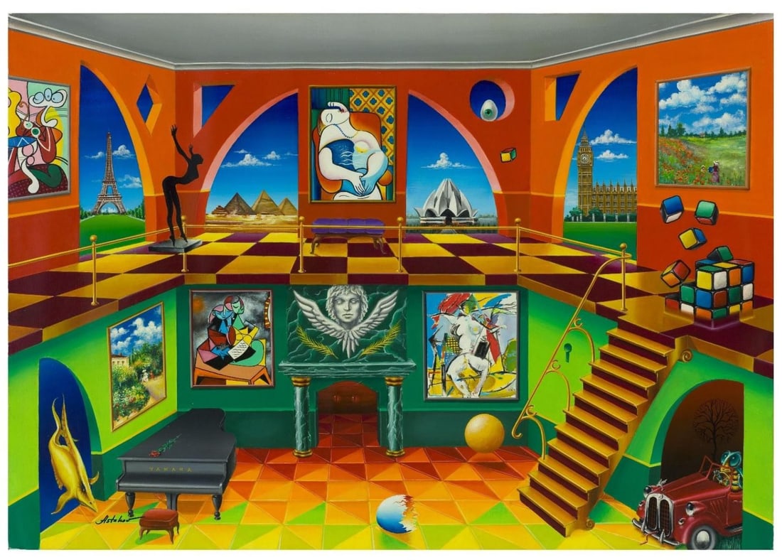 Alexander Astahov- Original Giclee on Canvas "Rubik Cube": Artist: Alexander Astahov. Medium: Original Giclee on Canvas. Title: Rubik Cube. Size: 30" x 40". Signature: Hand Signed by the Artist. Certificate of Authenticity: From the publisher. Reference#: 209