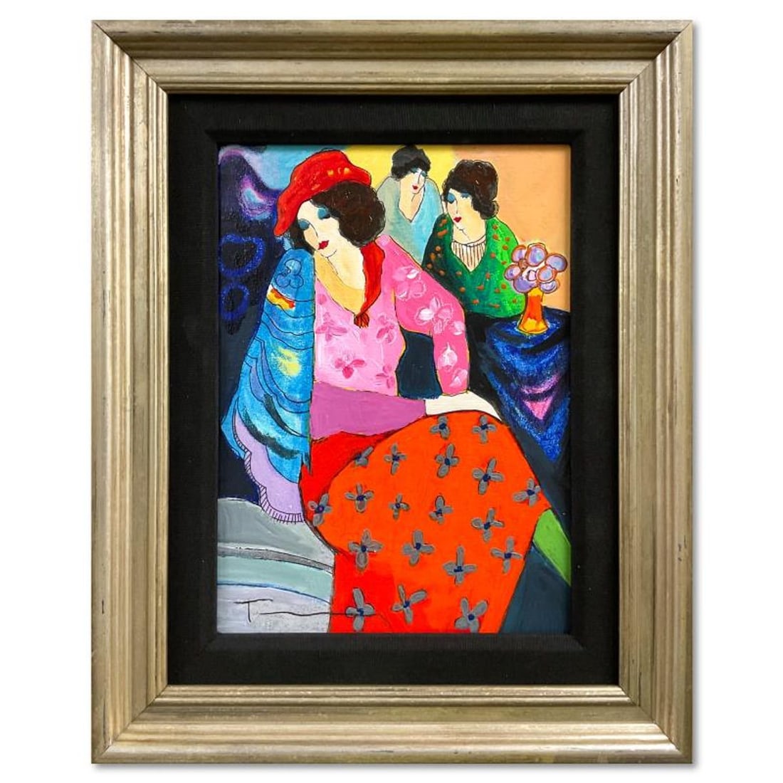 Itzchak Tarkay (1935-2012), "Blue Mood" Framed One-of-a-Kind Mixed Media Over Paint on Wood, Hand (1 of 2)