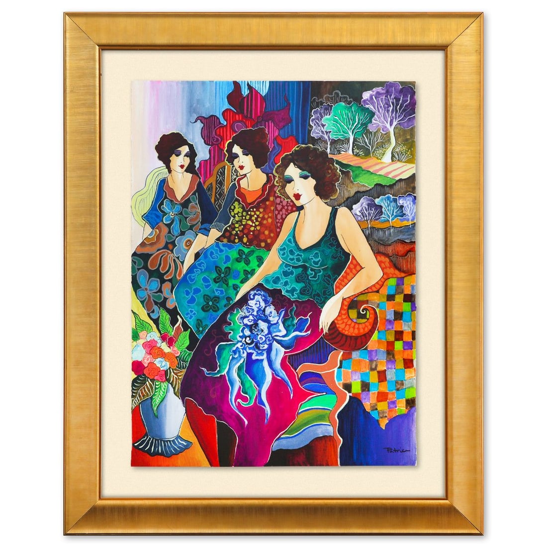 Patricia Govezensky- Original Watercolor on Paper "Vivid Vortex": Artist: Patricia Govezensky. Medium: Original Watercolor on Paper. Title: Vivid Vortex. Size: 30" x 22". Measures approx. 41" x 33" (framed). Signature: Hand signed. Certificate of Authenticity: is in