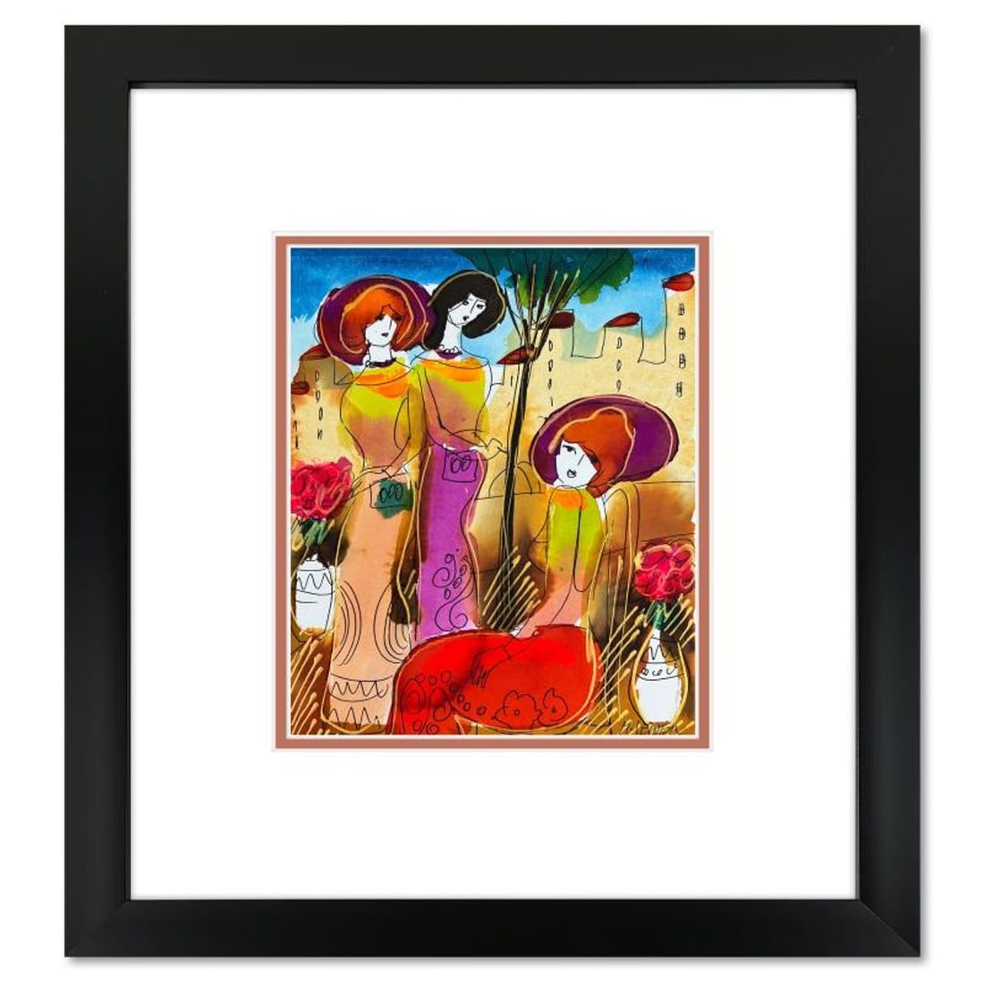 Moshe Leider, Framed Original Mixed Media Watercolor Painting, Hand Signed with Letter of: This is an original mixed media watercolor painting on paper by Moshe Leider. Hand signed by the artist, this piece comes custom framed and includes a Letter of Authenticity. Measures approximately 16
