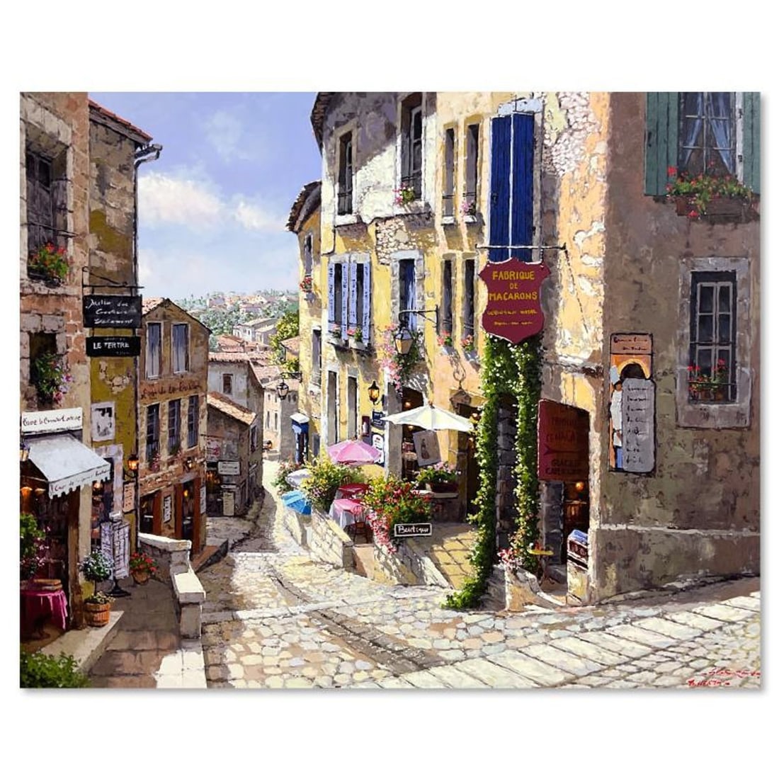 Sam Park, "St Emilion" Hand Embellished Personalized Unumbered Publisher's Proof on Canvas (36" x: Cafe d'Le Stable is a hand embellished unumbered publisher's proof on stretched canvas by Sam Park, hand signed by the artist. This piece was a gift from the artist to the printer and is inscribed