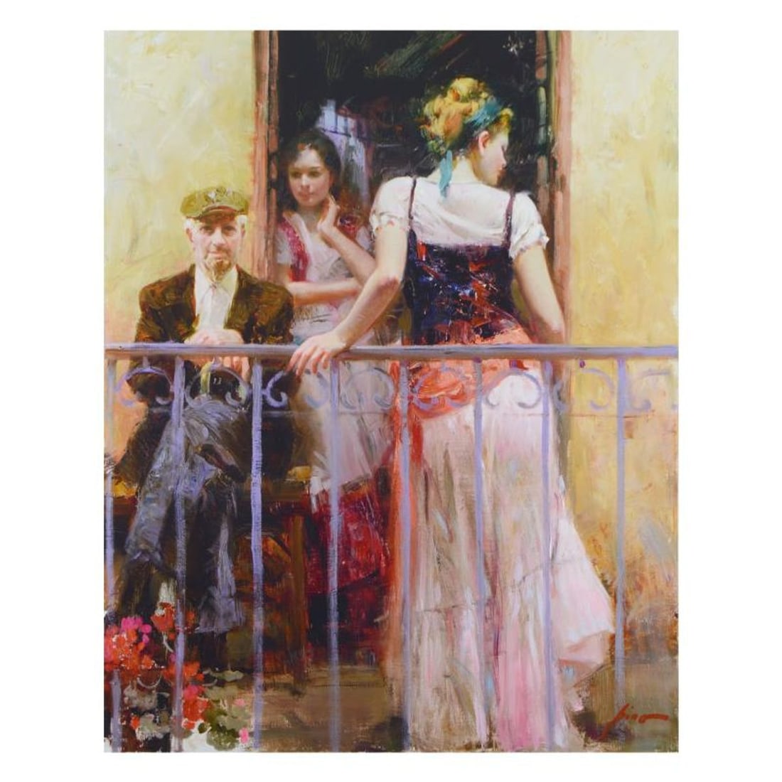 Pino (1939-2010), "Family Time" Limited Edition Hand Embellished Giclee on Canvas. Numbered and Hand: Pino's portraits allow glimpses into intensely personal, intimate spaces, conveying emotion through rich, warm color and sensual brushwork. "Family Time" is a hand embellished limited edition giclee o