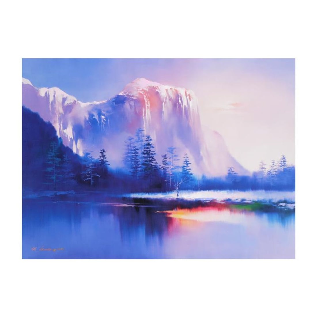 H. Leung, "Glacier Lake" Limited Edition on Canvas, Numbered and Hand Signed with Letter of: Glacier Lake is a limited edition giclee on canvas by H. Leung, numbered and hand signed by the artist. Includes Letter of Authenticity. Measures approx. 35" x 26" (image).