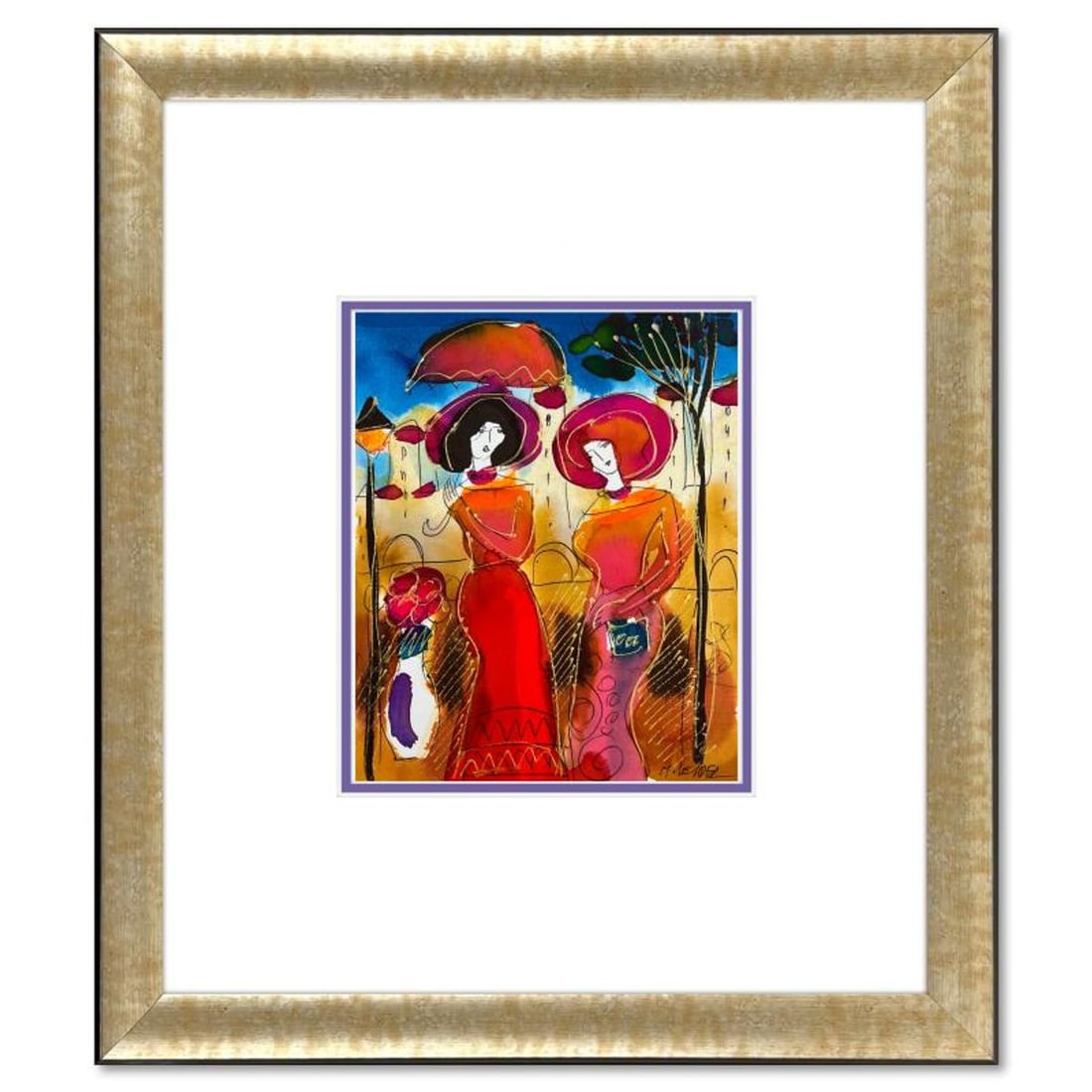 Moshe Leider, Framed Original Mixed Media Watercolor Painting, Hand Signed with Letter of (1 of 2)