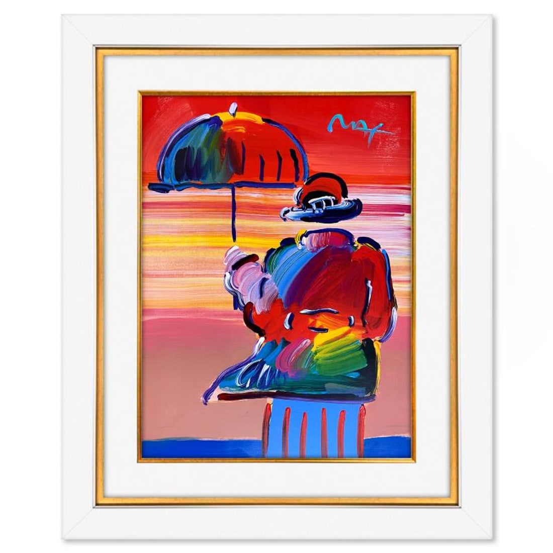 Peter Max, "Umbrella Man" Framed One-of-a-Kind Mixed Media, Hand Signed with Registration Number (1 of 2)