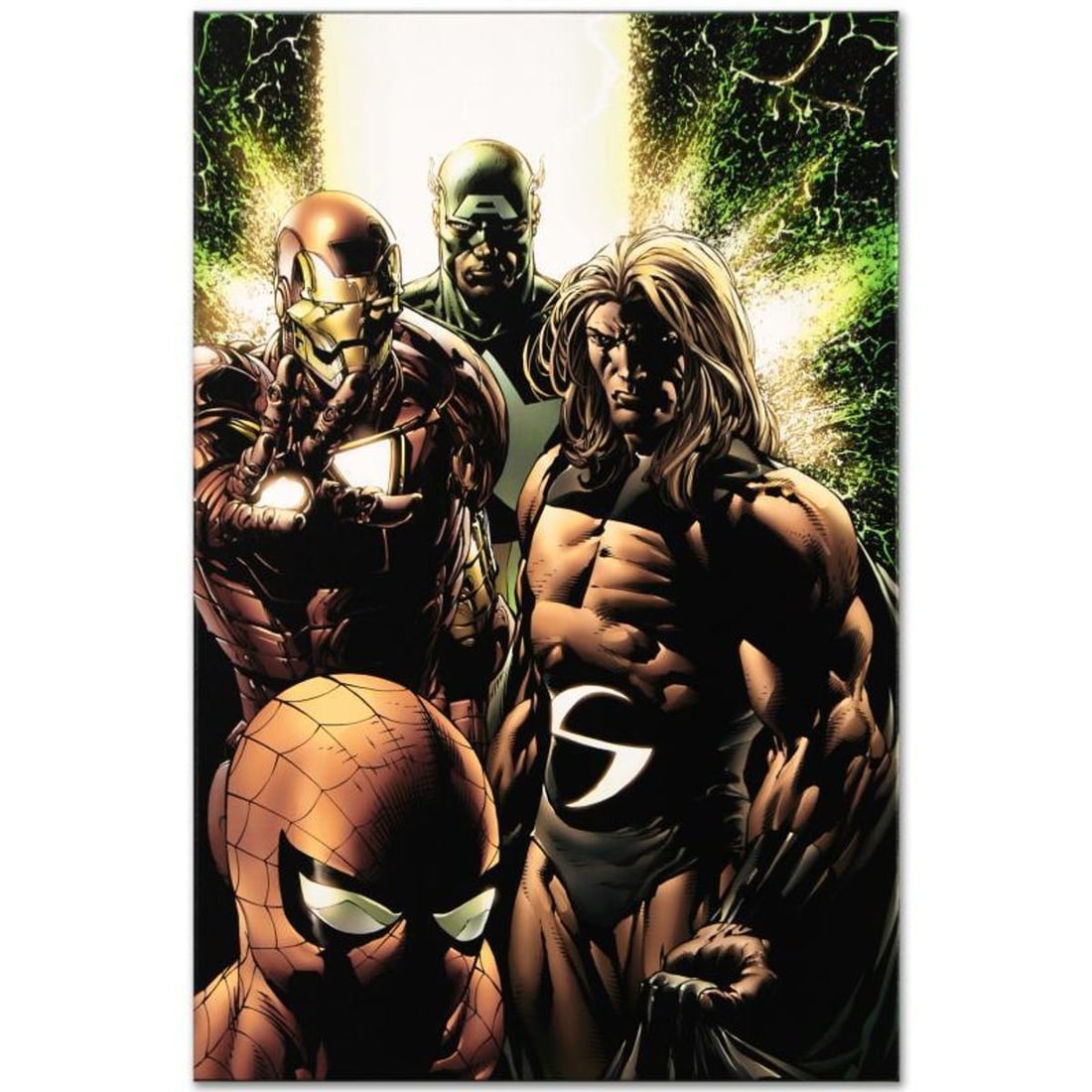 Marvel Comics "New Avengers #8" Numbered Limited Edition Giclee on Canvas by Steve McNiven with COA.: A piece of comic book history, this limited edition, from original art by Steve McNiven, depicts Captain America, Sentry, Iron Man and Spider-Man. Known for being the penciller of the Marvel