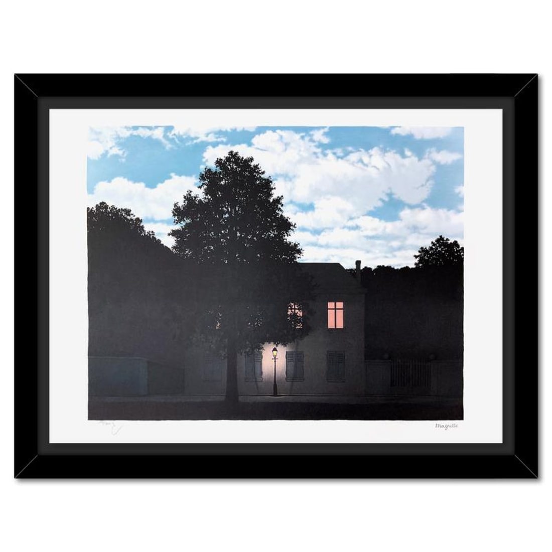 Rene Magritte 1898-1967 (After), "L'Empire des Lumieres" Framed Limited Edition Lithograph, Estate: L'Empire des Lumieres is a limited edition lithograph by Rene Magritte (1898-1967). This piece is numbered 109/300 and bears the dry stamps of the Magritte Foundation & ADAGP (Society of Authors in th