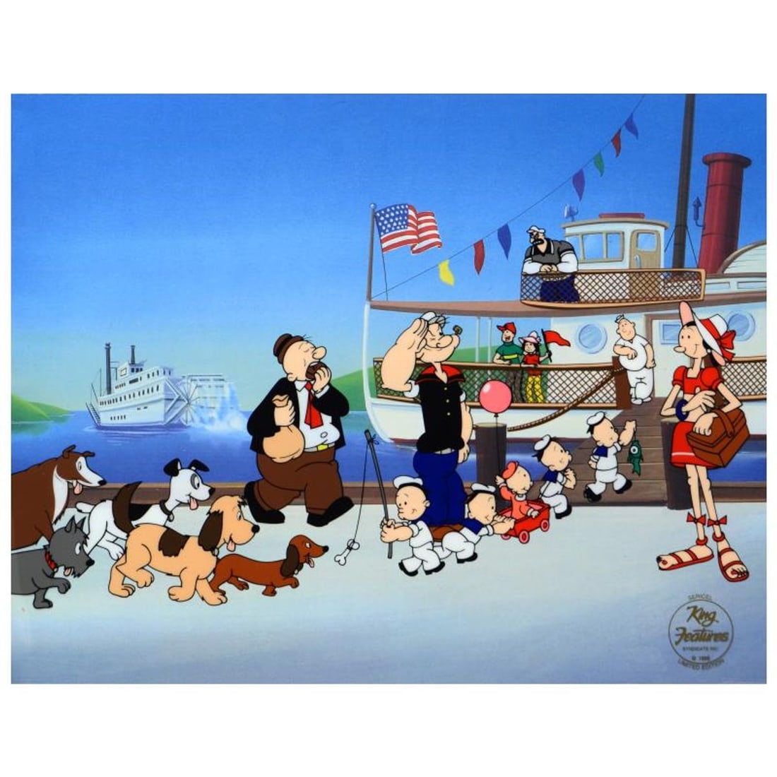 Tallstacks Limited Edition Popeye Sericel from King Features Syndicate, Inc., with COA.: Tallstacks is a limited edition sericel with colored background from King Features Syndicate, Inc featuring classic Popeye imagery and bearing King Features' official seal. Includes Certificate of