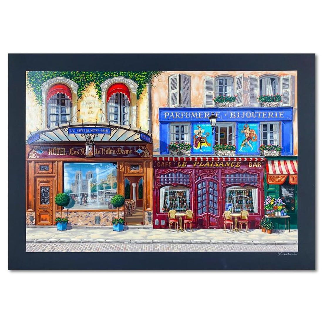 Liudmila Kondakova, "Les Rives de Notre Dame" Limited Edition Serigraph, Numbered and Hand Signed: Les Rives de Notre Dame is a limited edition serigraph on paper by Liudmila Kondakova, hand signed by the artist. Includes Certificate of Authenticity. Measures approx. 29" x 41" (border), 24" x 36"