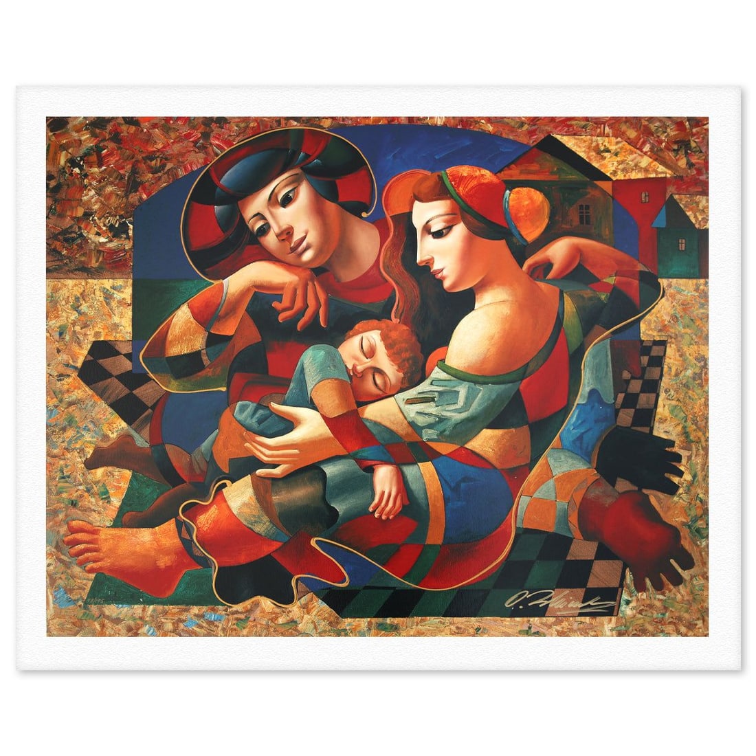 Oleg Zhivetin- Silkscreen "Resting Family": Artist: Oleg Zhivetin. Medium: Silkscreen. Title: Resting Family. Size: 34" x 42". Signature: Hand signed and numbered. Reference#: 74694.