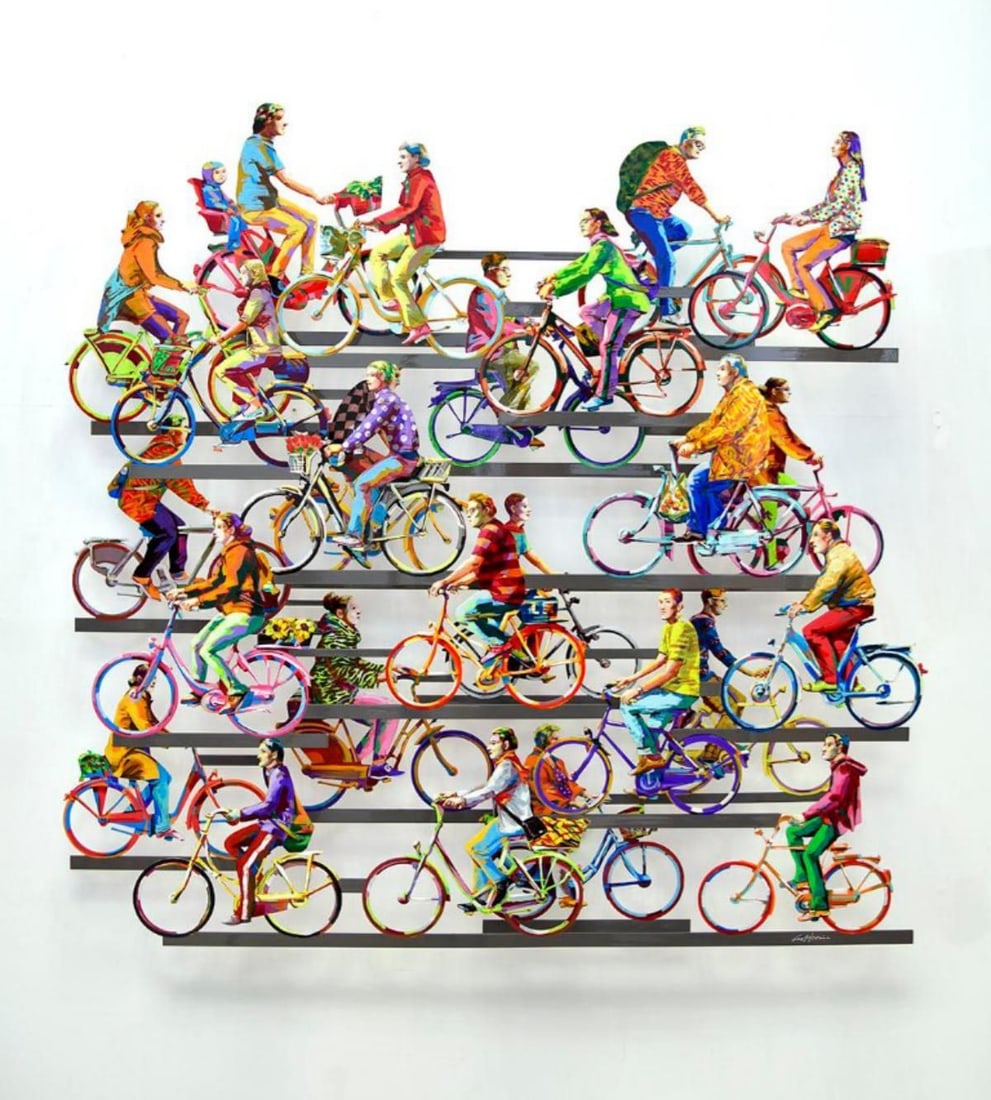 David Gerstein- Mixed Media Cutout Aluminum "City on Wheels" (1 of 1)