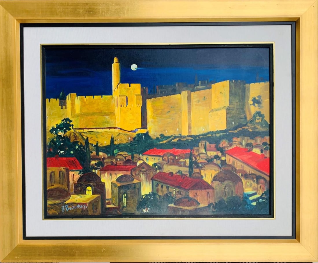 Bushinsky - Original painting on canvas "Old City": Artist: Bushinsky . Medium: Original painting on canvas . Title: Old City. Measures approx. 30" x 40" (framed). Reference#: 25004.