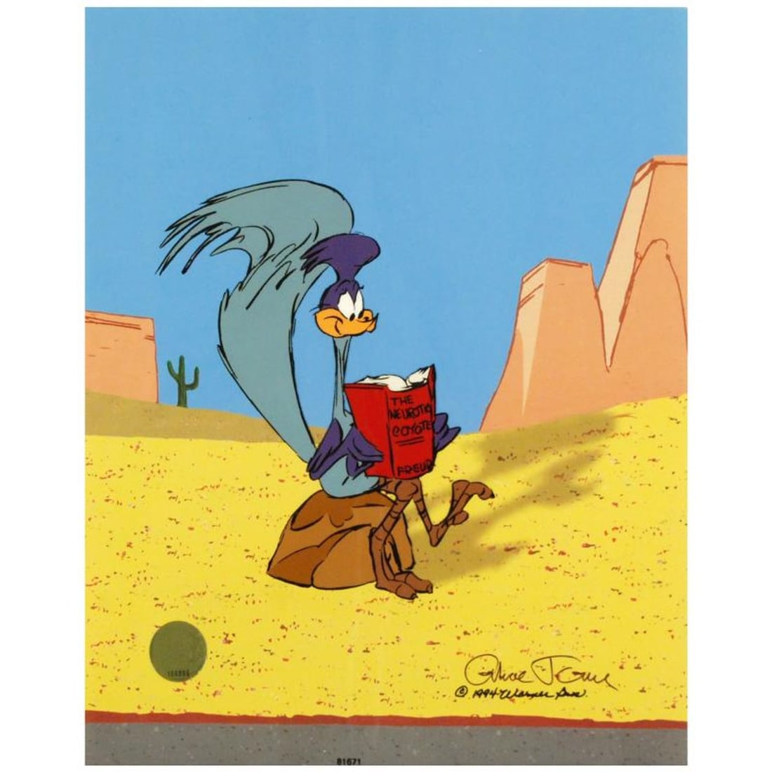 The Neurotic Coyote Sold Out. Limited Edition Animation Cel with Hand Painted Color. Numbered and: Own this amazing piece based on the original line image hand drawn and hand-inked on paper by Chuck Jones (1912-2002)! "The Neurotic Coyote" is a limited edition animation cel from a Sold Out edition 