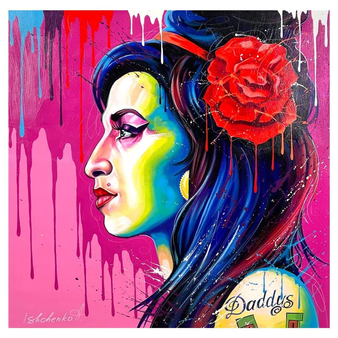 Alexander Ishchenko, "Amy Winehouse" Original Acrylic Painting on Canvas, Hand Signed with Letter (1 of 2)
