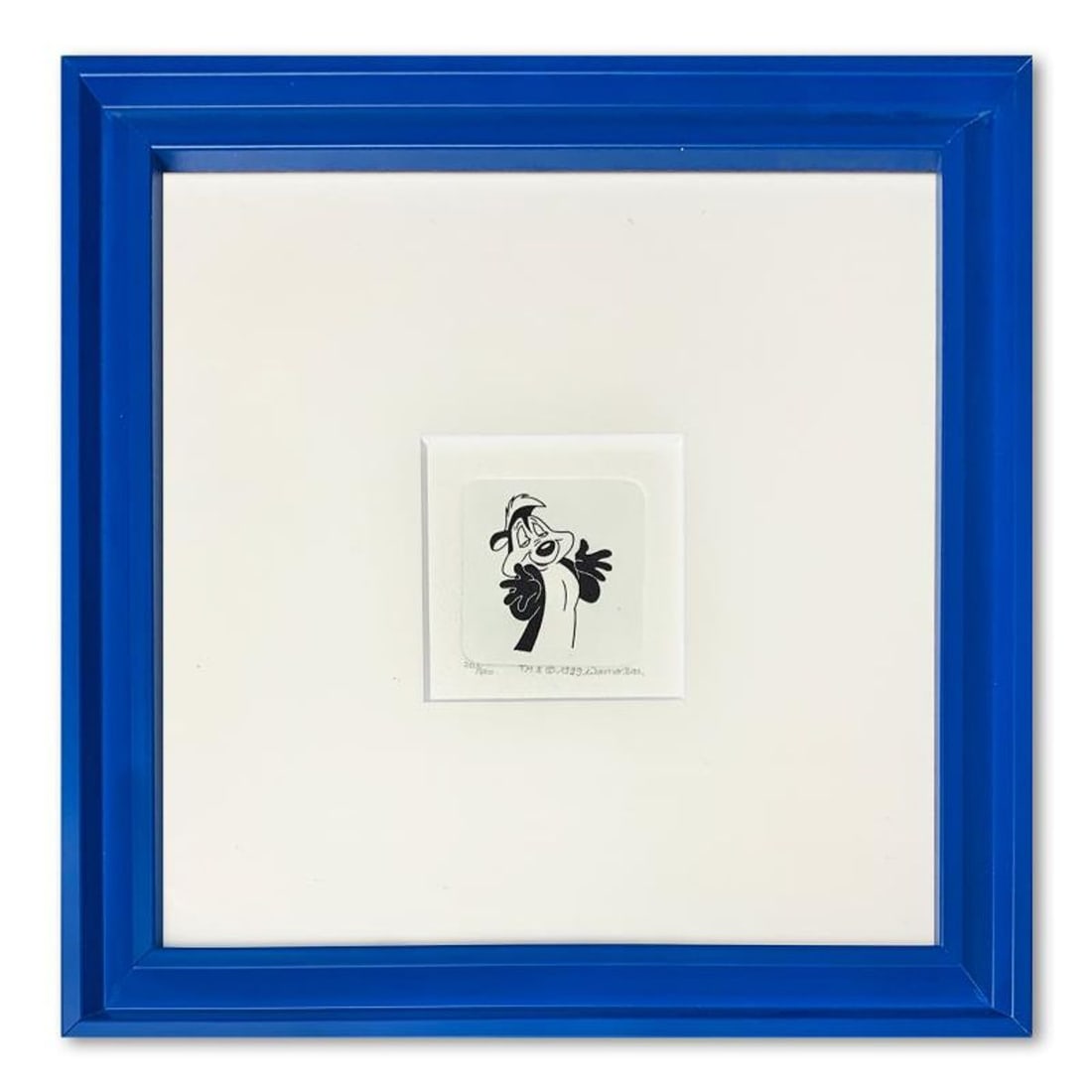 Pepe le Pew Framed Limited Edition Etching with Hand-Tinted Color and Numbered.: Pepe le Pew is a limited edition etching on paper with hand-tinted coloring from Warner Bros, numbered and dated 1999. This piece comes framed. Measures approximately 9" x 9" (frame), 2" x 2" (image).