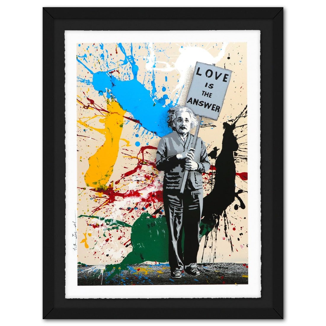 Mr Brainwash- Silkcreen on Paper "M=bw² - Splash, 2024": Artist: Mr Brainwash. Medium: Silkcreen on Paper. Title: M=bw² - Splash, 2024. Size: 30" x 22". Measures approx. 35" x 28" (framed). Signature: Hand signed and numbered. Certificate of Authenticity: 