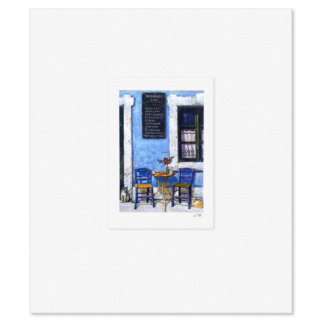Liudmila Kondakova, "Dionisos Café" Limited Edition Lithograph, Numbered and Hand Signed with: Dionisos Café is a limited edition lithograph on paper by Liudmila Kondakova, hand signed by the artist. Includes Letter of Authenticity. Measures approx. 7" x 6" (border), 3" x 2" (image). Reference