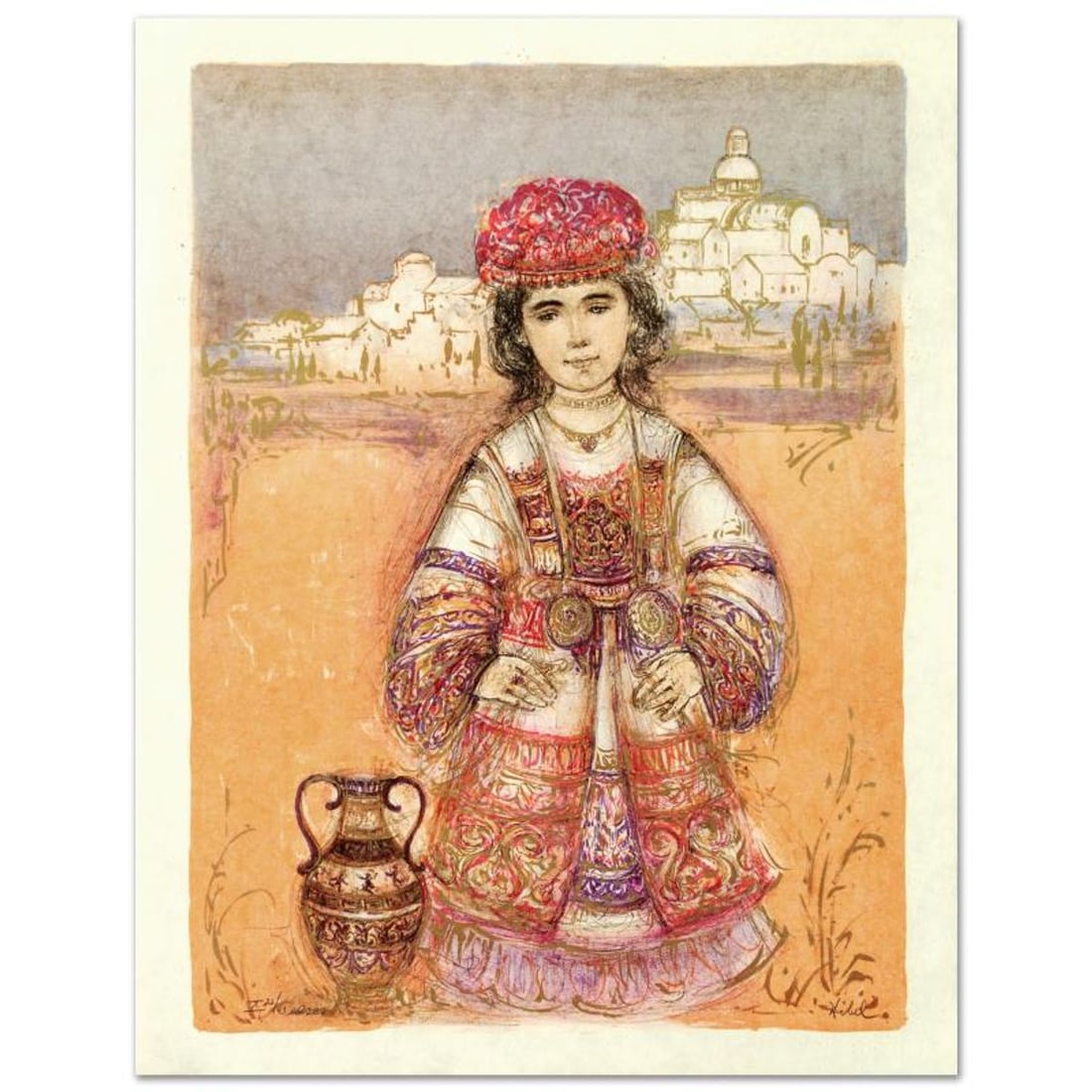 Aegea Limited Edition Lithograph by Edna Hibel (1917-2014), Numbered and Hand Signed with: Aegea is a limited edition lithograph on rice paper, numbered and hand signed by Edna Hibel (1917-2014). Includes Certificate of Authenticity! Measures approx. 19.5" x 25.5" (with border), 17" x 23" (