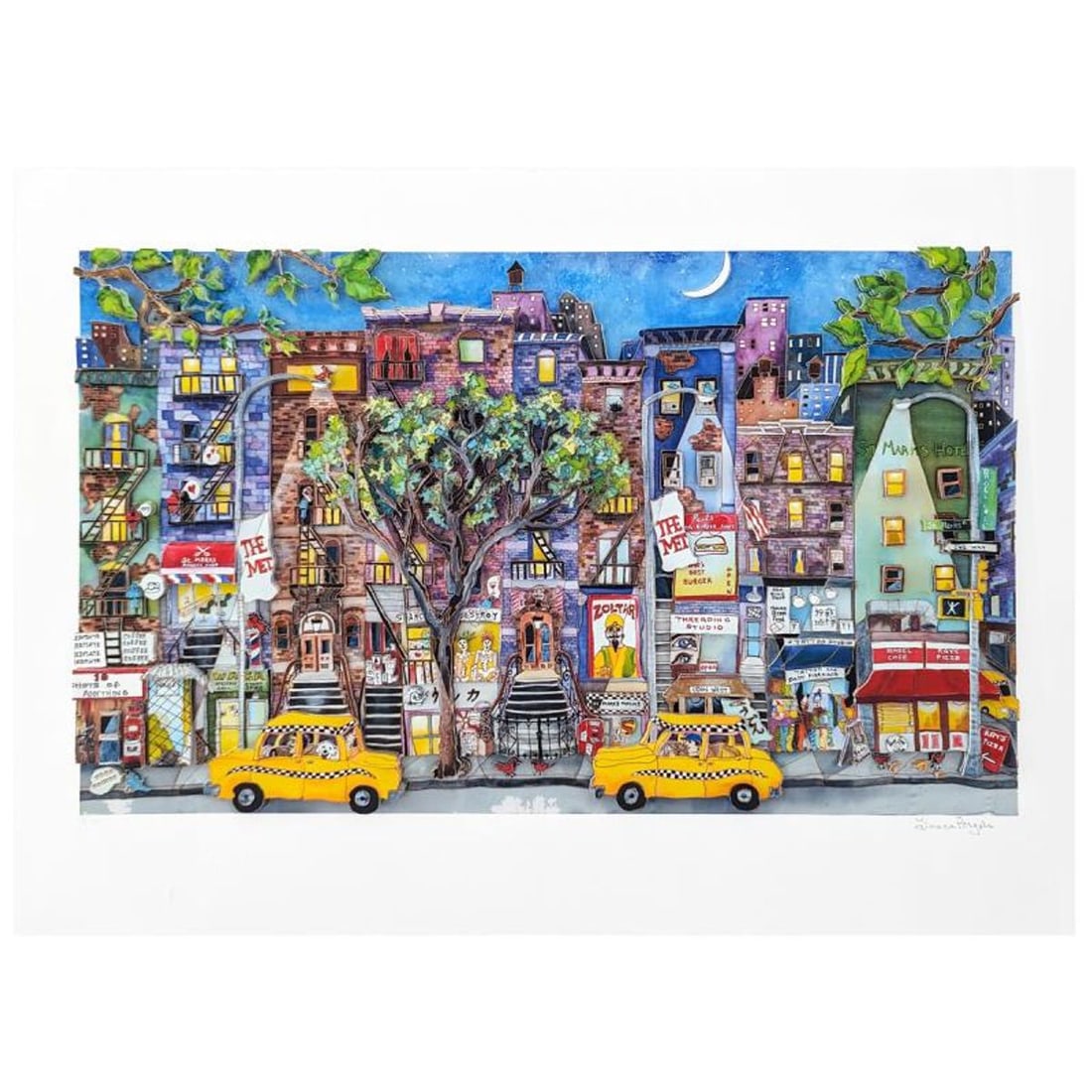 Linnea Pergola, "St. Marks NYC" 3D Limited Edition, Hand Signed with Letter of Authenticity.: St. Marks NYC is a limited edition 3D construct on paper by Linnea Pergola. The piece is numbered and hand signed by the artist. Includes letter of authenticity. Measures approximately 17" x 24" (shee