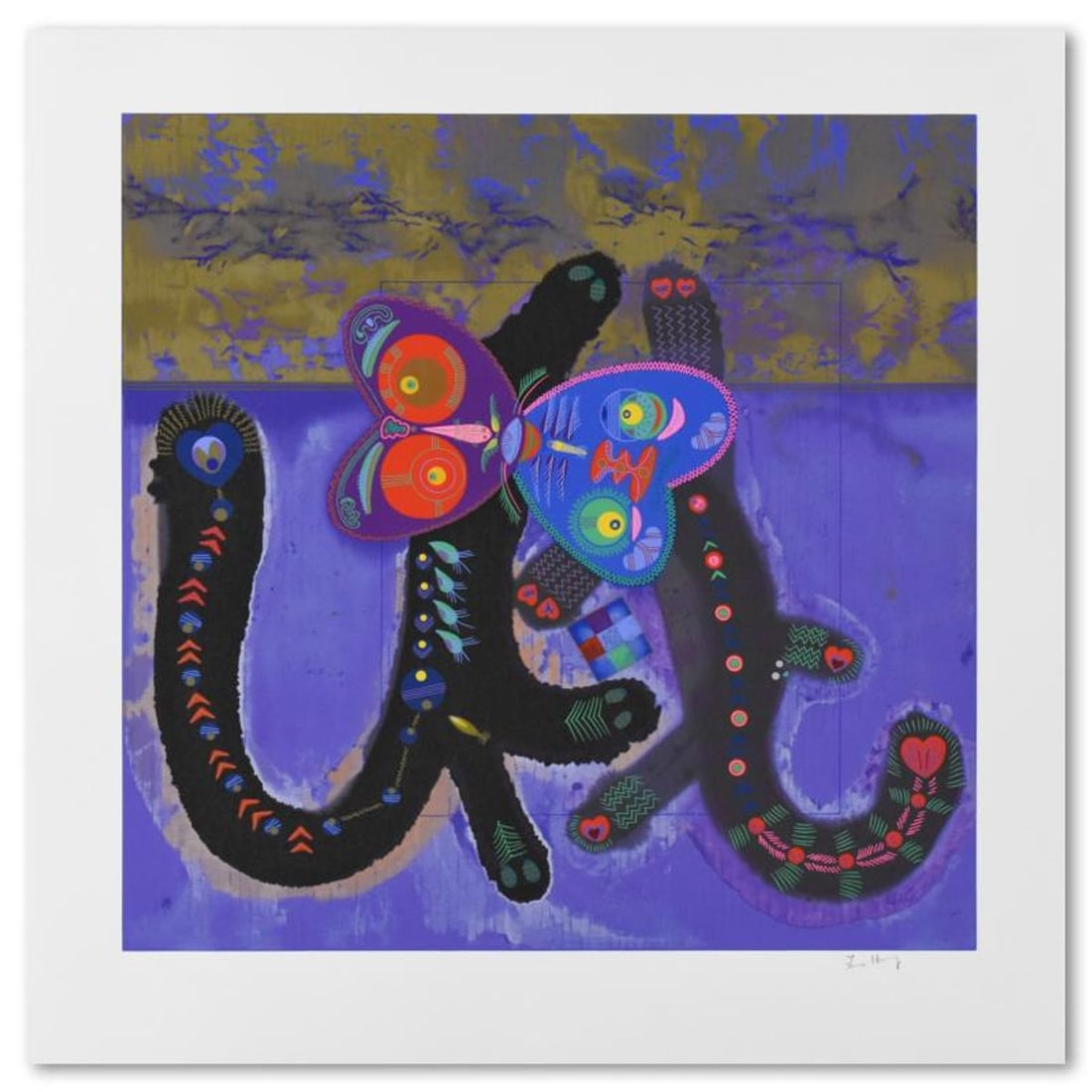 Lu Hong, "Kitty Camp Romance (White)" Limited Edition Serigraph, Numbered and Hand Signed with: Kitty Camp Romance (White) is a limited edition serigraph on paper by Lu Hong, numbered and hand signed by the artist. Includes Letter of Authenticity. Measures approx. 24" x 24.5" (with border), 20" 