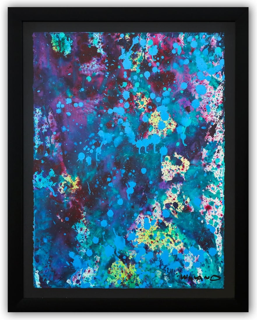 Wyland- Original Watercolor Painting on Deckle Edge Paper "Abstract Drip": Artist: Wyland. Medium: Original Watercolor Painting on Deckle Edge Paper. Title: Abstract Drip. Size: 30" x 22". Measures approx. 36" x 29" (framed). Signature: Hand Signed by the artist. Certificate