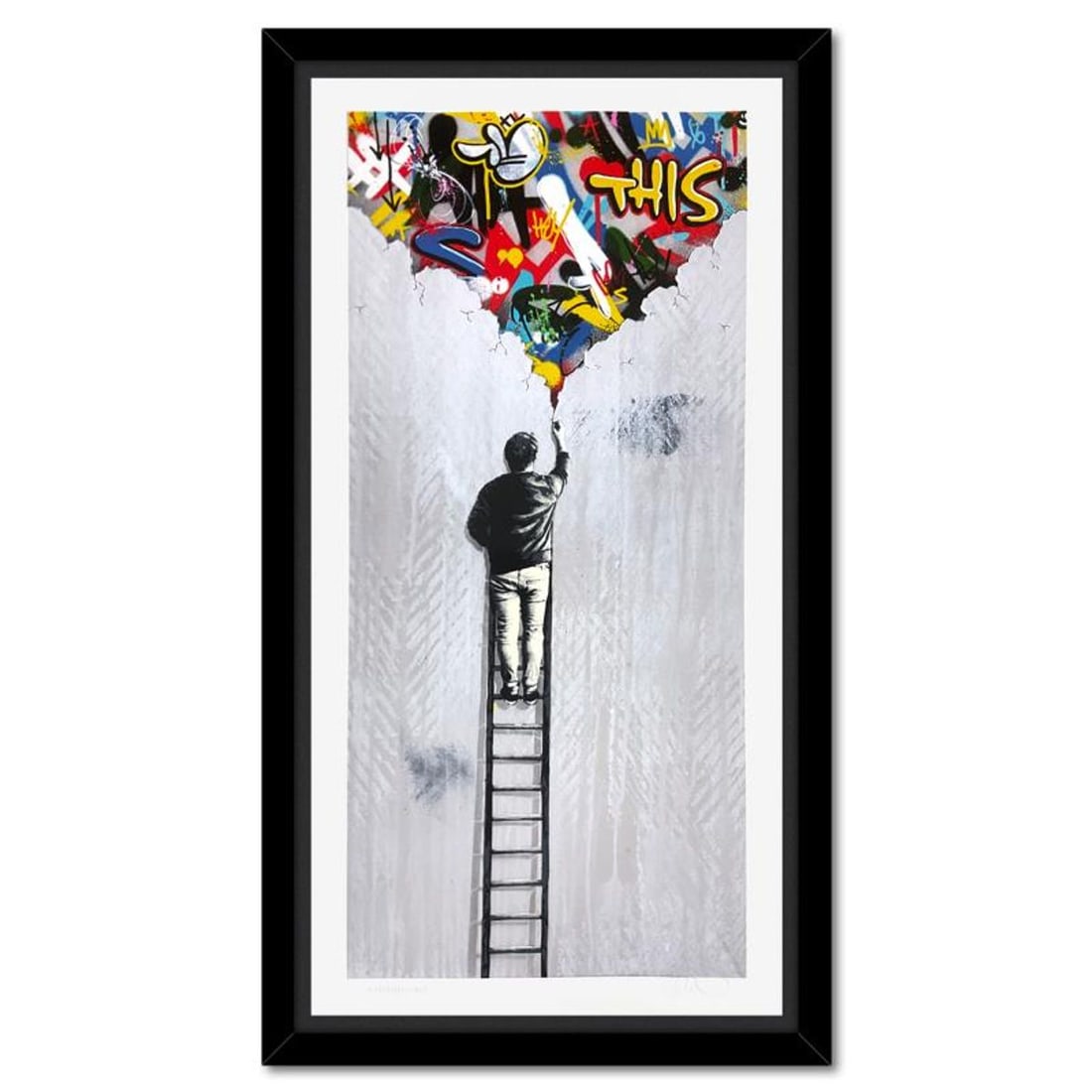 Martin Whatson, "The Crack" Framed PP Silkscreen with Certificate of Authenticity.: The Crack is a silkscreen on paper by Martin Whatson bearing the artist's embossed initials. This piece comes custom framed. The Certificate of Authenticity is notated PP. Measures approx. 16" x