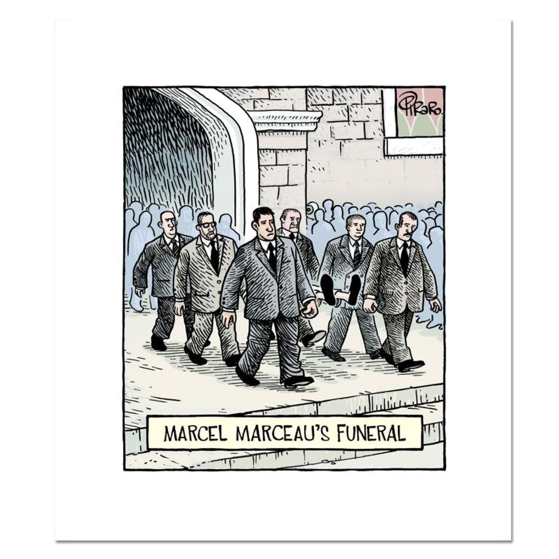Bizarro, "Marceau Funeral" Numbered Limited Edition Hand Signed by Creator Dan Piraro; Letter of: Marceau Funeral is a limited edition giclee on paper by Dan Piraro, creator of the critically acclaimed and award winning comic strip, Bizarro! This piece is numbered and hand signed by the artist and